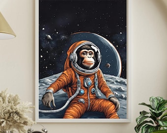Astronaut Monkey Art Print - 8x10 | Space Monkey - Etsy