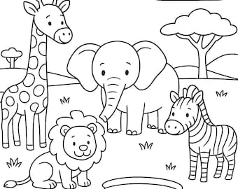 Dibujos para colorear de animales de la selva y la sabana, 35 diseños (descarga digital)