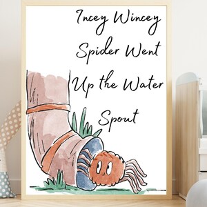 Póster imprimible de Incey Wincey, póster imprimible de Incey Wincey para guardería, arte para guardería, póster digital de ritmos para guardería, impresión para niños, decoración de guardería