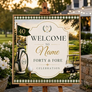 Editable 40th Birthday Golf Invitation, Forty & Fore Celebration Sign