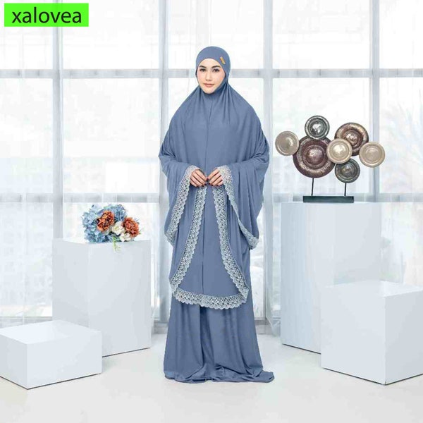 Local Purchase Aqiqah Mukena with Lace Chin Cover and Jarsey Lace Jumbo Size,Muslim Prayer Dress,Hijab Dress,Jilbab Dress,Telekung Dress
