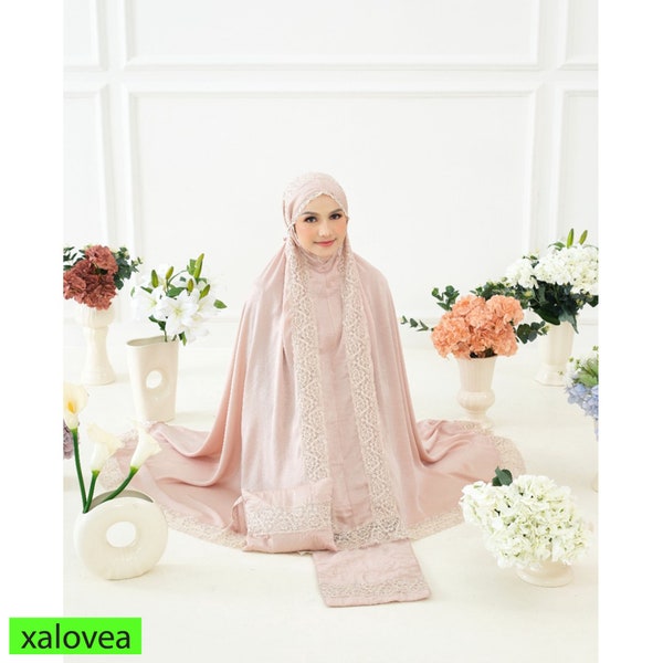 Zaraglossy Premium Silk Adult Prayer Set Elegant Mukena,Muslim Prayer Dress,Hijab Dress,Jilbab Dress,Telekung Dress,Khimar Dress,Burqa Dress