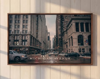 Michigan Avenue Chicago Wall Art Print, Downtown Chicago Photography, Magnificent Mile Street Photo, Urban Architecture Decor, Chicago Gift
