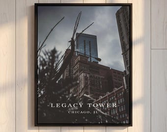 Impresión de arte mural de la Torre Legacy de Chicago, póster fotográfico del centro, decoración de pared con fotos de arquitectura de Chicago, decoración de pared para apartamento o oficina.