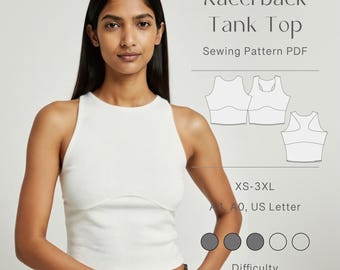 Racerback Tank Top with Removable Bra Top XS-3XL PDF Sewing Pattern Digital Download