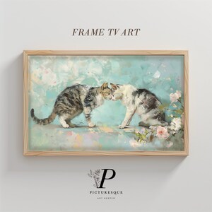 Samsung Frame TV Art, spring season art, cat head bumps art, cat oil paint art, cute animal art, Digital Download Frame TV Art