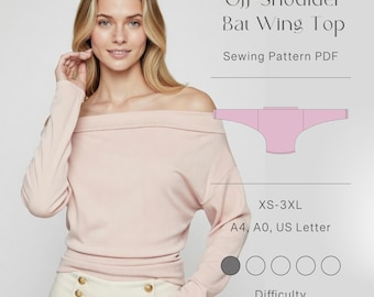 off-shoulder bat wing top XS-3XL PDF sewing pattern digital download