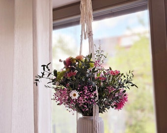 Macrame hanging basket for vases, flower pots or even round small storage/shelf boards