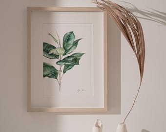 Greenery painting print, Botanical wall art, Watercolor Tropical print, hand-painted by Olga Koelsch 020