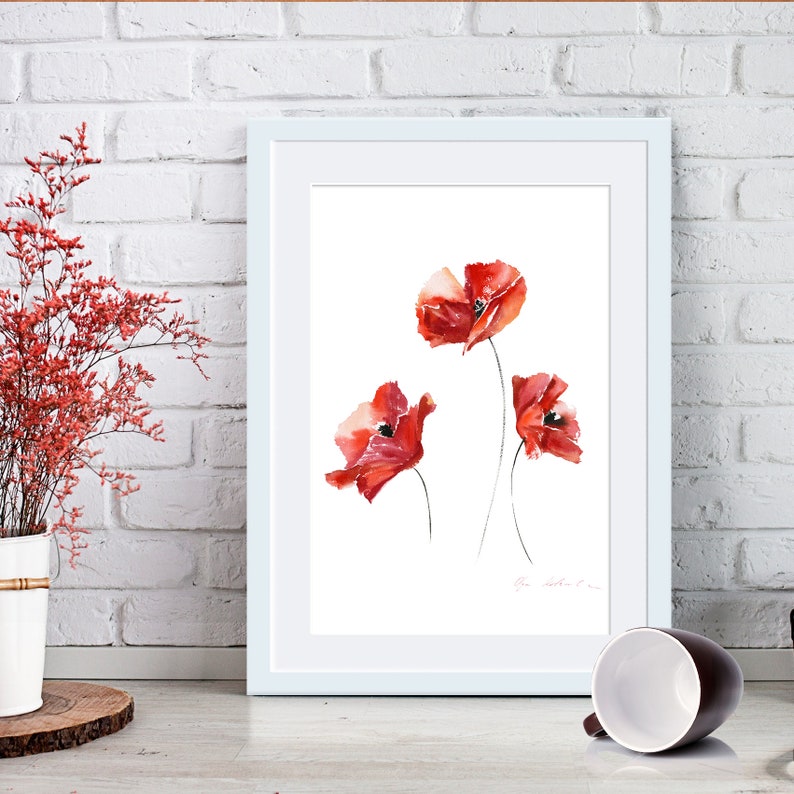 Watercolor Red Poppy Wall Art, Wildflower Meadows Art Print, Botanical ...
