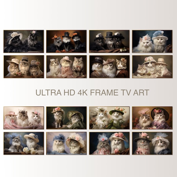 Samsung Tv Frame Digital Art Wall Vintage Collection Print to Frame for Cats Lovers Cat Regal Fancy Animals Bundle Download Cozy Home Decor