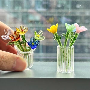 Glass Birth Month Flowers  Handcrafted Bouquet Miniature Floral Home Decor Birthday gifts for women Anniversary Gift Gift for Mom & Friends