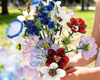 Glass Birth Month Flowers,Handmade Birth Month Flowers–Handcrafted Floral Gift for Her, Birthday, enerations Gift,Gift for mom,love