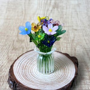 Handmade Mini Glass Flower Bouquet – Elegant Sculpture Gift for Mom, Daughter, or Wife Christmas Glass Flower Birthday Glass Flowers