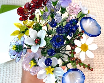 Flores de vidro para o mês de nascimento, flores artesanais para o mês de nascimento – presente floral artesanal para ela, aniversário, presente de gerações, flores de nascimento de maio