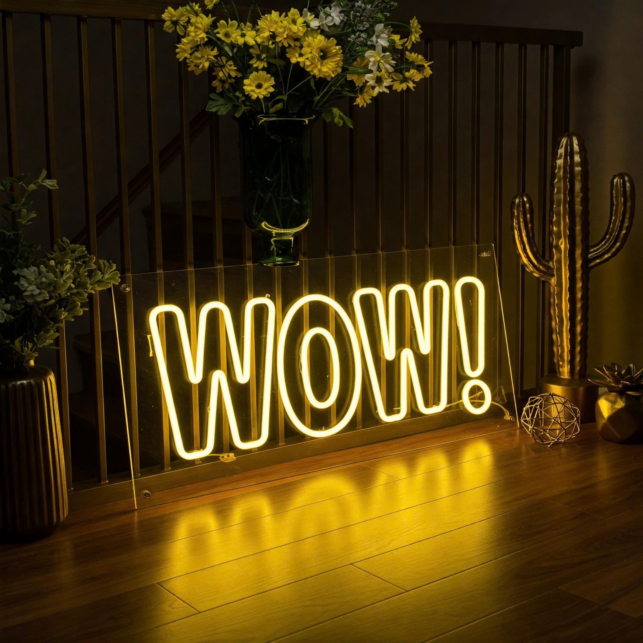 Enseigne lumineuse LED WOW personnalisée pour chambre à coucher, bar, cadeau de fête, décoration de chambre esthétique, décoration cool pour la maison et le bar, cadeau pour lui/elle