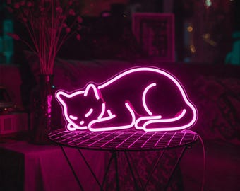 Enseigne néon chat, chat néon, enseigne au néon chat endormi, Enseigne néon chat endormi mignon, cadeau pour les amoureux des chats, chambre à coucher, maison, café, décoration de fête