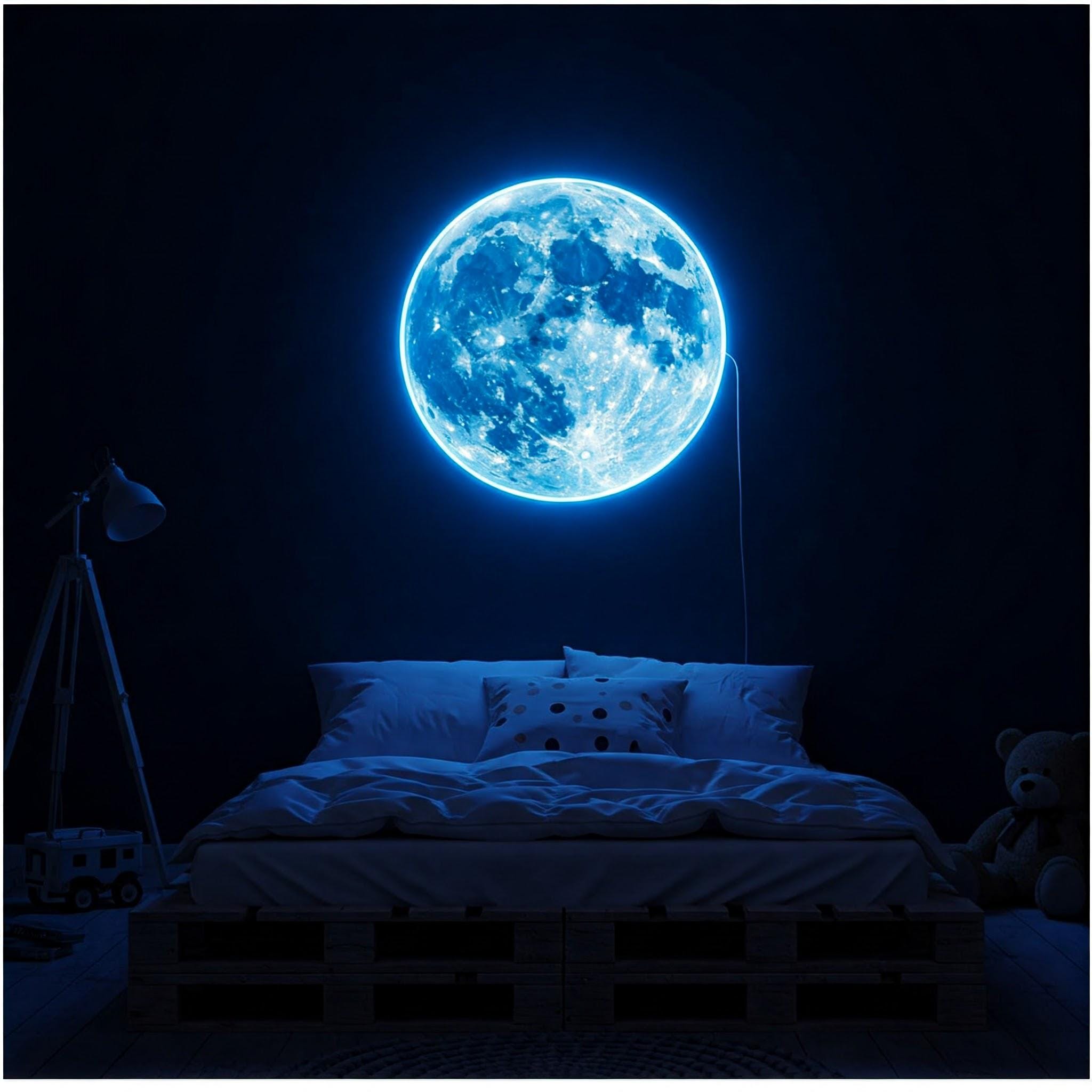 Moon Neon Sign, UV Printed Moon LED Wall Light, Moon LED Light