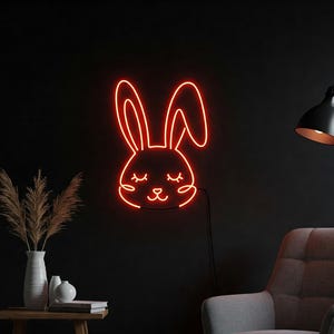 Bunny Neon Sign, Rabbit Neon Sign, Easter Rabbit LED Light Kids Room, Nursery Decor, Baby Room Night Light, Gift for Kids, Bunny Lover Gift