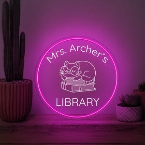 Custom Library Neon Sign, Personalized Library LED Neon Sign, Library LED Name Sign, Library Decor, Book Lover Bookish Gift, Librarian Gift