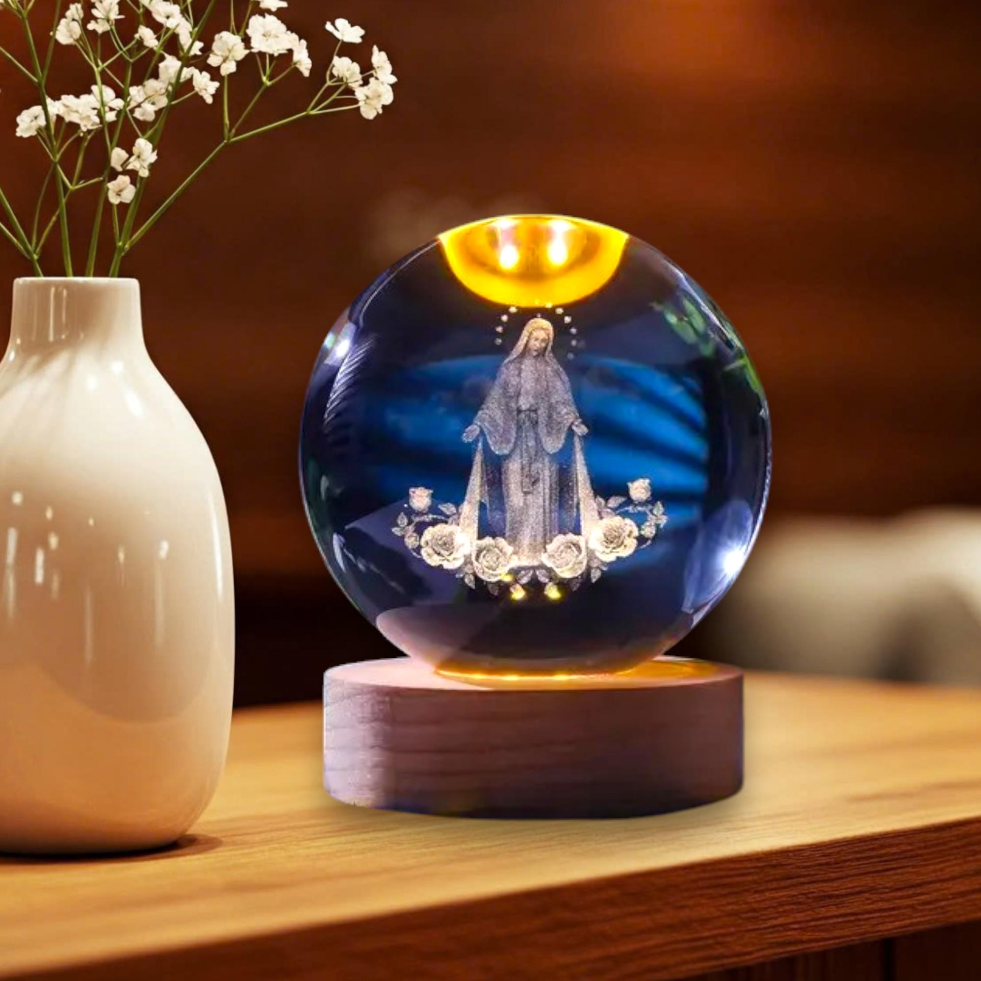 Virgin Mary LED Devotional Table Lamp – Handmade Religious Statue Night Light With Warm Golden Glow For Home Altar Or Bedside