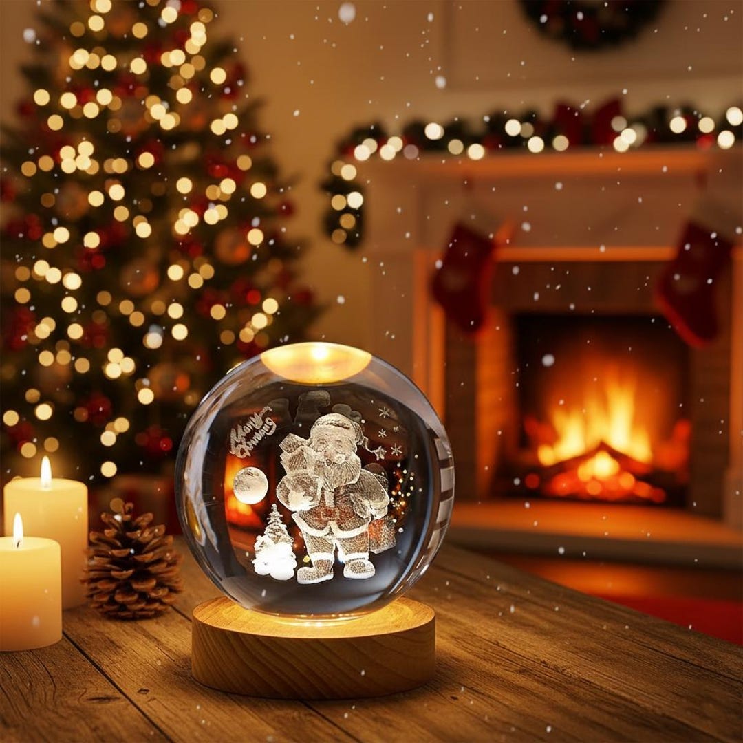 Santa 3D Crystal Ball Lamp, Christmas Santa Night Light, Festive Santa ...