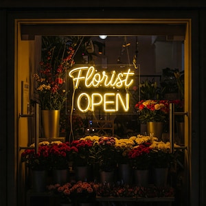 Custom LED Flower Shop Sign, LED Storefront Light for Business, Florist Open Neon Sign, Florist Open Neon Sign, Flower Shop Decor