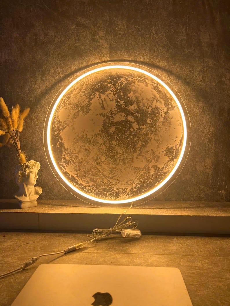 Moon Neon Sign, UV Printed Moon LED Wall Light, Moon LED Light, Full ...