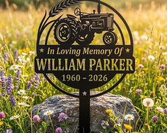 Personalized Tractor Memorial Metal Garden Sign, Custom Farm Remembrance Stake, In Loving Memory Farmer Tribute Decor, Sympathy Gift