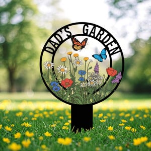 Custom Name Garden Metal Sign, Garden Stake with Flowers & Butterflies, Metal Garden Decor, Metal Garden Stake, Gift for Garden Lovers