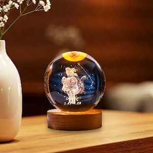 Ram sterrenbeeld 3D kristallen bol lamp, sterrenbeeld led-nachtlampje, ram sterrenbeeld lamp, astrologie nachtlampje, sterrenbeeld liefhebbers astrologie verjaardagscadeau