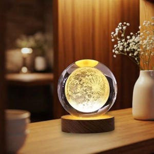 3D Moon Crystal Ball Lamp, Engraved Moon Crystal Ball Light, Moon LED Night Light, Lunar Decor, Bedroom Night Light, Astronomy Lovers Gift