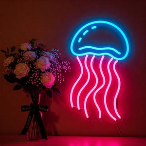 Jellyfish Neon Sign, Neon Jellyfish Light, Ocean Theme Neon Sign,  Gift for Ocean Lovers, Coastal Room Decoration, Ocean Room Decor