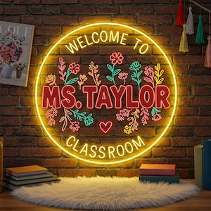 Custom Name Teacher Sign, Welcome Classroom Neon Light, Teacher Neon Sign, Classroom Wall Decor, Back to School Gift, Teacher Room LED Light