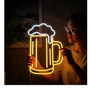 Beer Neon Sign, Beer Mug Neon Light, Neon Beer Sign, Beer Glass Neon Light, LED Light for Bar, Man Cave, Pub, Party, Kitchen, Brewery Decor