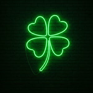 Letrero de neón de trébol verde, letrero de neón de trébol, luz LED de trébol de la suerte, decoración de pared del Día de San Patricio, decoración de bar irlandés, arte de neón con símbolo de la suerte