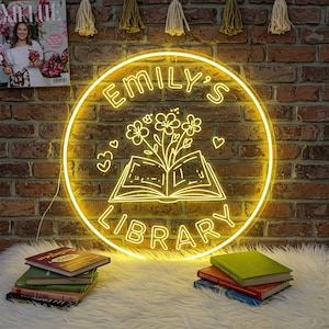 Personalized Library Neon Sign, Custom Name Neon Sign, Library LED Light, Reading Room Decor, Neon Sign for Book Lovers, Book Lover Gift