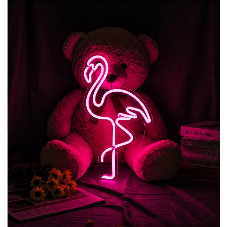 thumbnail image 2 of LED Flamingo Neon Sign Pink LED Lights Art Wall Decor Light Up Signs Neon NEW 2 of 12