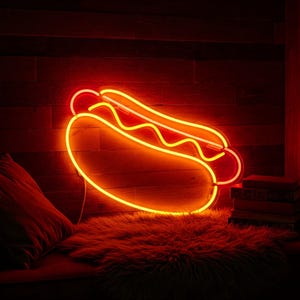 Hot Dog Neon Sign, Custom Fast Food Neon Sign, Hot Dog LED Sign, Kitchen, Restaurant, Fast Food, Café & Snack Bar, Food Truck Wall Art Decor