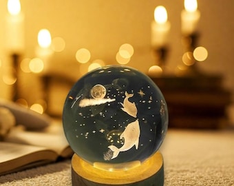 Dolphin Galaxy Crystal Ball Lamp, 3D Dolphin LED Night Light, Galaxy Night Light, Dolphin Moon Ocean Theme Bedroom Decor, Ocean Lover Gift