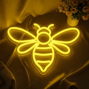 Bee Neon Sign Light, Cute Honeybee Neon Light, Bee Neon Light, Bumblebee Neon Sign, LED Wall Decor Bedroom, Nursery, Café, Bee Lovers Gift