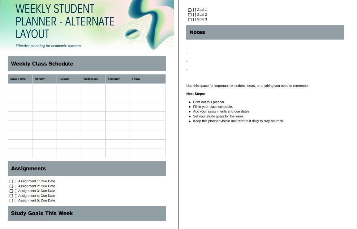 Student Study Planner Printable | Weekly & Daily Study Planner | School ...