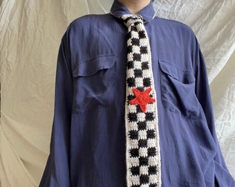 Gehäkelte Krawatte Handgefertigte Krawatte Kariert Sterne Handgemacht Geschenk Punk