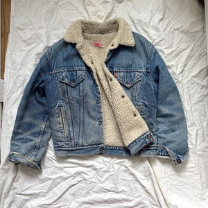 Vintage jaren 70 Levi's sherpa-denimjack | Zeldzaam! Trucker met oranje tabblad | Retro winterjas