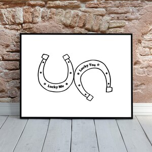 Lucky Me Lucky You Western Horseshoe Print Modern Line Drawing Wall Art Rustic Western Decor Horizontal Digital Download Minimalist Poster