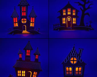 Spooky Halloween Flat House Set: Tabletop Village Decor