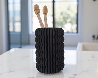 Portacepillos de dientes acanalado moderno: organizador de baño minimalista