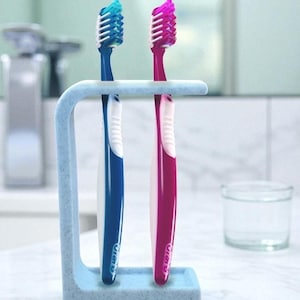 Dual Toothbrush Holder | Minimalist Toothbrush Stand | Bathroom Counter Organizer