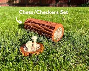 Schach-Set Waldpilz: Tragbares Holzstamm Design
