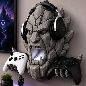 Stone Colossus Gaming Wall Mount | Headset Controller Holder | RGB Lighting Stand